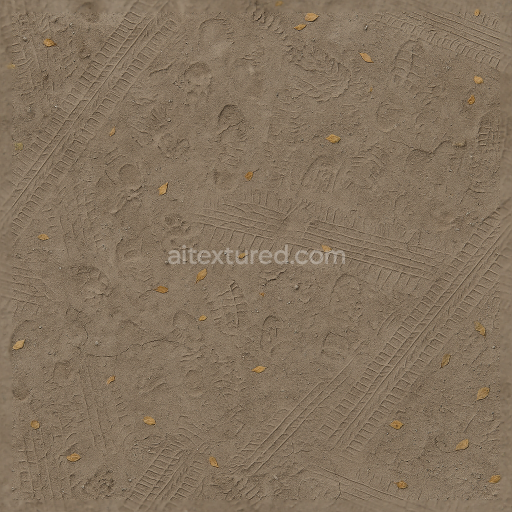 Seamless 3d texture pbr 8k tire marks and muddy footprints with road debris and dry mud effects