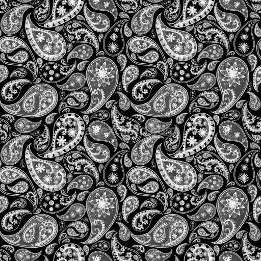 Seamless 3D PBR Texture of Black and White Retro Paisley Fabric