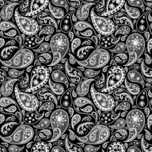 Black and White Retro Paisley Fabric Seamless Texture seamless Retro Paisley PBR texture