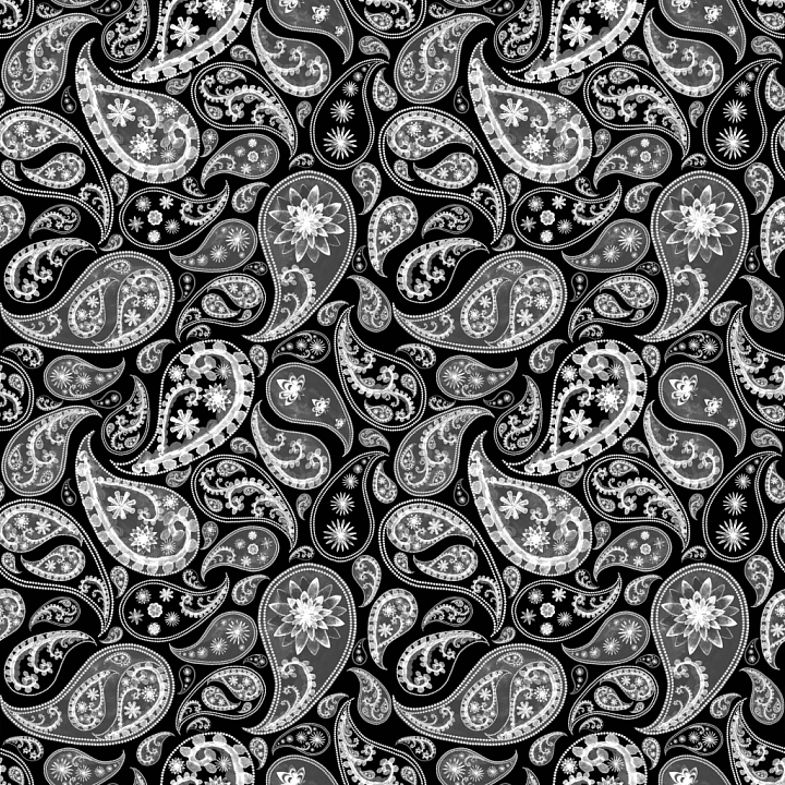 Black and White Retro Paisley Fabric seamless PBR texture preview