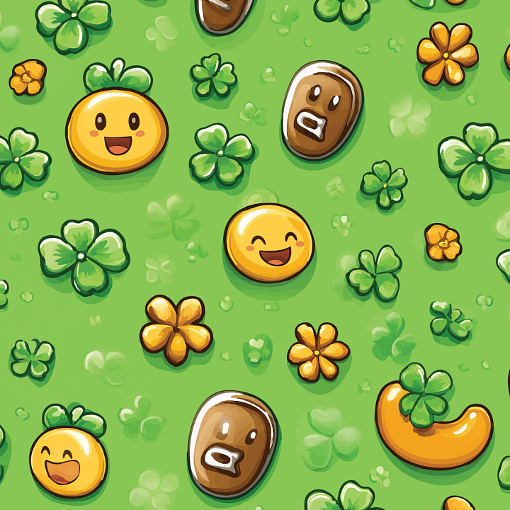with Playful Shamrocks and Smiley Tokens on Green seamless PBR texture preview
