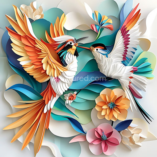 Seamless 3D PBR Texture Featuring Vibrant Bird Feathers and Floral Motifs