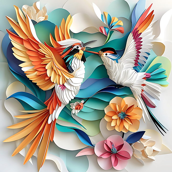 Featuring Vibrant Bird Feathers and Floral Motifs seamless PBR texture preview