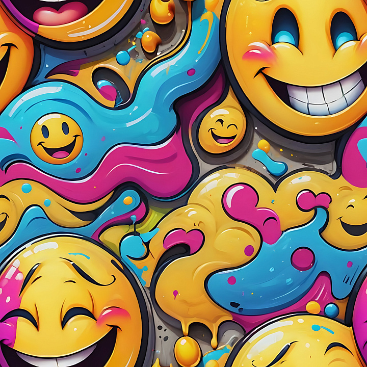 Featuring Vibrant Smiley Graffiti with Bright Paint Drips seamless PBR texture preview