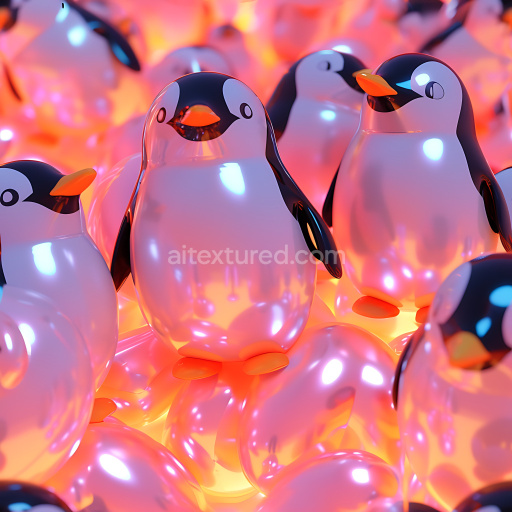 Seamless 3D Inflated PBR Texture of Glossy Inflated Vinyl Penguin Models with Reflective Surface
