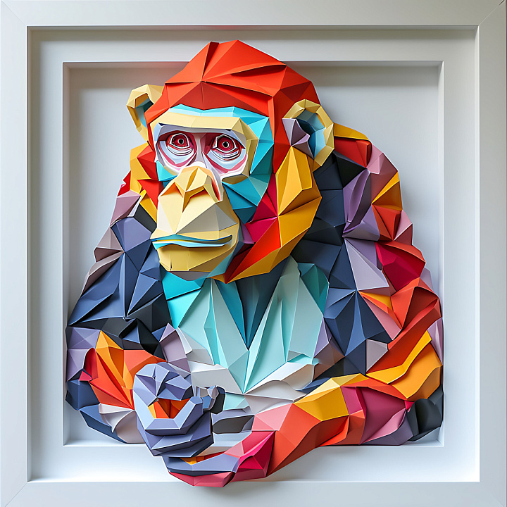 Animal of Vibrant Origami-Style Crab-Eating Macaque seamless PBR texture preview