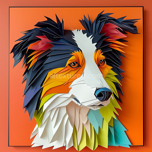 Seamless 3D PBR Texture Featuring Stylized Border Collie Origami Fur