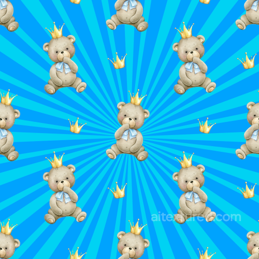 Baby Boy Texture of Cute Teddy Bears with Crowns on Blue Radiant Background seamless Baby Boy  PBR texture