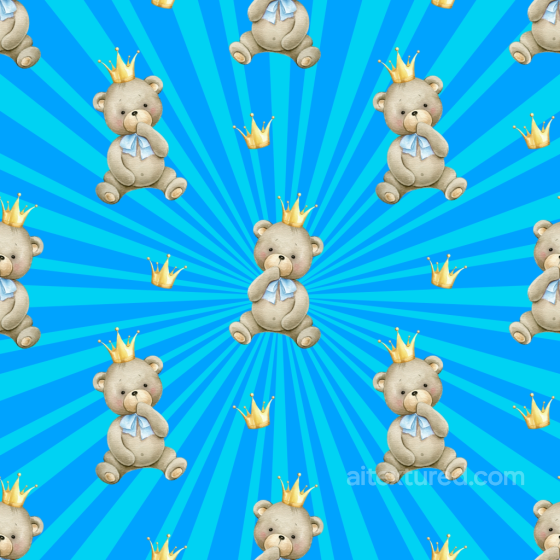 Baby Boy Texture of Cute Teddy Bears with Crowns on Blue Radiant Background Baby Boy texture preview