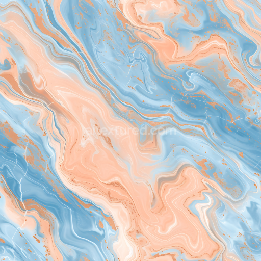 Seamless 3D PBR Baby Blue and Peach Pastel Marble Texture with Fluid Veins