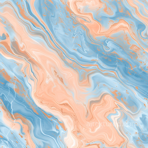 Baby Blue and Peach Pastel Marble Texture with Fluid Veins seamless Marble PBR texture