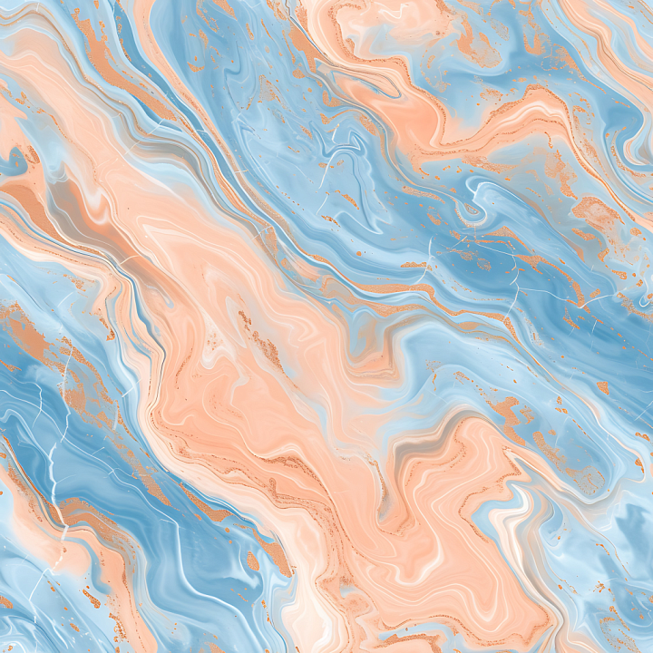 Baby Blue and Peach Pastel Marble with Fluid Veins seamless PBR texture preview