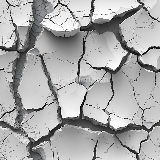 Seamless 3D PBR cracked dry earth texture with jagged deep fractures and broken surface