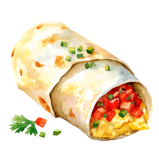 Bright Breakfast Burrito with Scrambled Eggs and Fresh Salsa Illustration