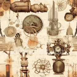 seamless Seamless 3D PBR Texture of Vintage Steampunk Illustrated Paper Collage texture 8k free download PBR
