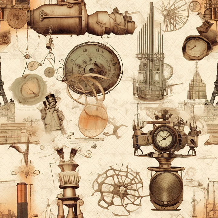 Vintage Scrapbook of Vintage Steampunk Illustrated Paper Collage seamless PBR texture preview