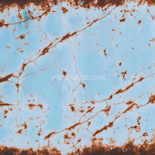 Seamless 3D cracked rusty metal PBR texture with blue paint and oxidation
