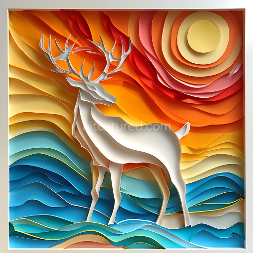 Seamless 3D PBR Texture of Origami-Style Deer with Multicolored Layered Background