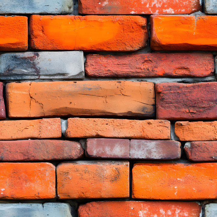 Cracked Multicolor Brick Wall with Rough Surface and Weathered Details seamless PBR texture preview