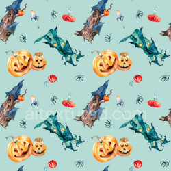 seamless Seamless 3D PBR Watercolor Halloween Pattern Texture with Pumpkins and Spooky Elements texture 8k free download PBR