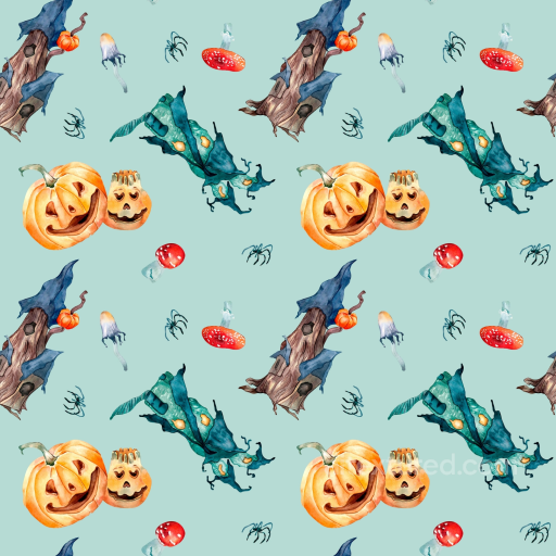 Watercolor Halloween Pattern Texture with Pumpkins and Spooky Elements seamless Watercolor Halloween PBR texture