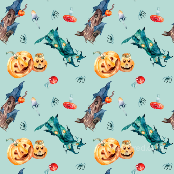 Watercolor Halloween Pattern Texture with Pumpkins and Spooky Elements Watercolor Halloween texture preview