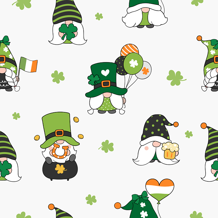 with St Patrick Gnome Cartoon Pattern seamless PBR texture preview