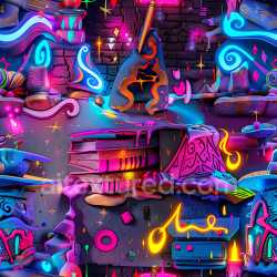 seamless Seamless 3D PBR Graffiti Texture Featuring Neon Colors and Abstract Urban Street Art texture 8k free download PBR