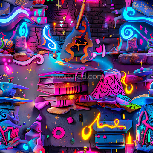 Seamless 3D PBR Graffiti Texture Featuring Neon Colors and Abstract Urban Street Art