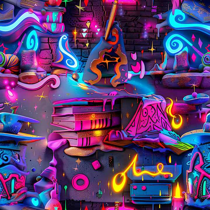 Graffiti Featuring Neon Colors and Abstract Urban Street Art seamless PBR texture preview