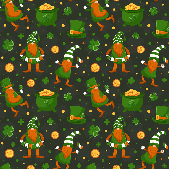 St Patrick Digital Paper Bundle of St Patrick Cartoon Gnomes and Shamro… seamless PBR texture preview