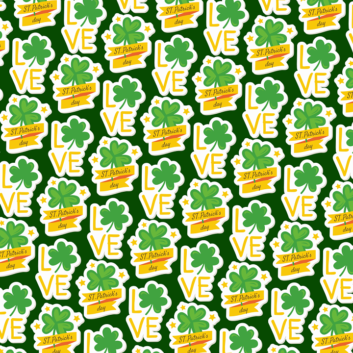 with St Patrick's Day clovers and festive lettering seamless PBR texture preview