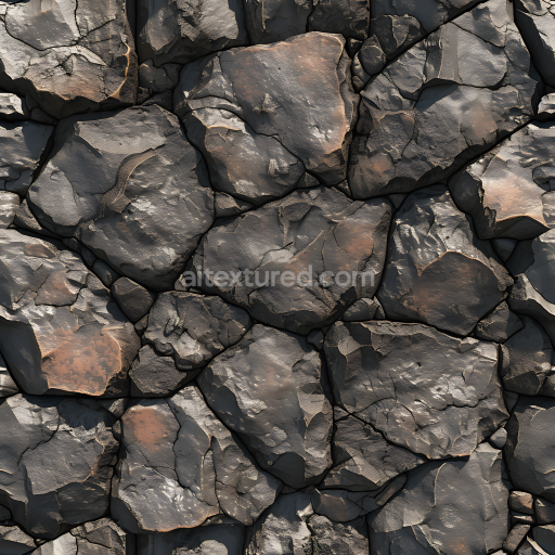 Seamless 3D Cracked Rock Stone Ground PBR Texture with Dark and Rusty Tones