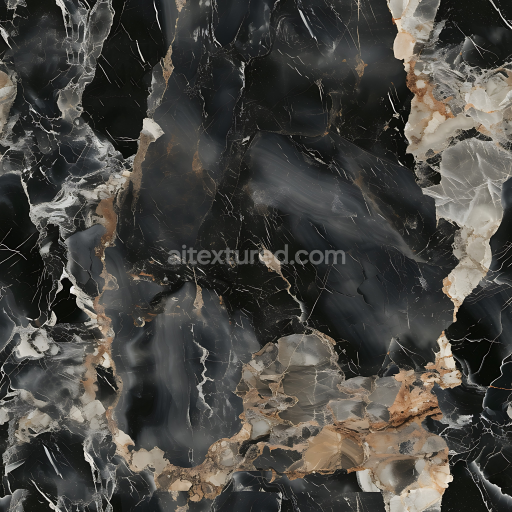 Seamless 3D PBR Texture of Black Natural Marble with Bold Veining and Polished Finish