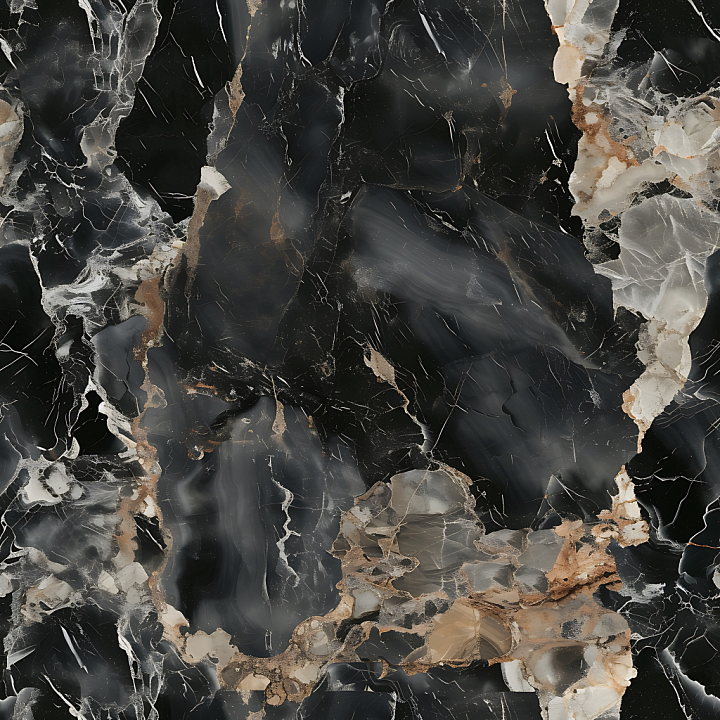 Black Natural Marble with Bold Veining and Polished Finish seamless PBR texture preview