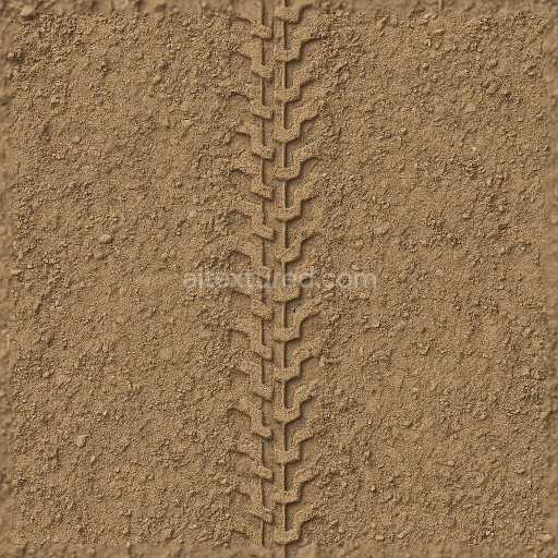 Seamless 3d texture pbr 8k bike tire print on forest trail with shallow tread and soil imprint effects
