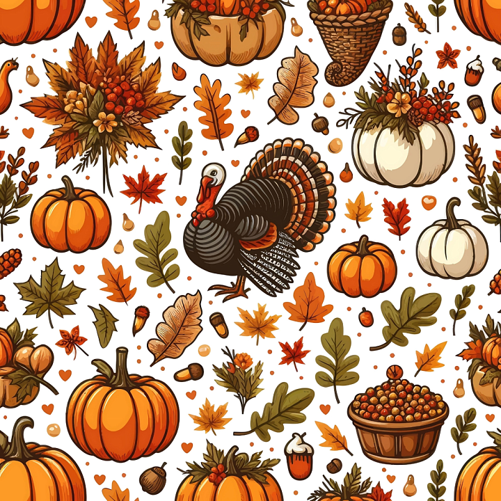 Featuring Detailed Thanksgiving Harvest Illustrations seamless PBR texture preview