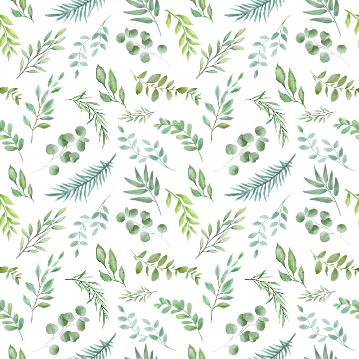 with Delicate Botanical Leaves Pattern in Watercolor Style seamless PBR texture preview