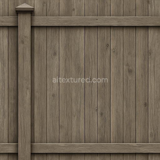 Seamless 8k 3d texture pbr privacy fence with vertical slats painted wood and fence post cap accents