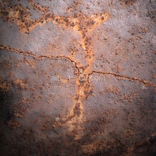 Seamless 3D PBR rusty metal texture with detailed cracks and pitted corrosion