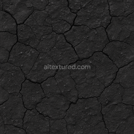 Seamless 3d texture pbr 8k coal surface cracked dry deep black color