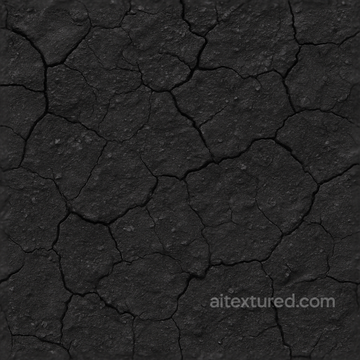 Coal Surface Cracked Dry Deep Black Color seamless Coal PBR texture