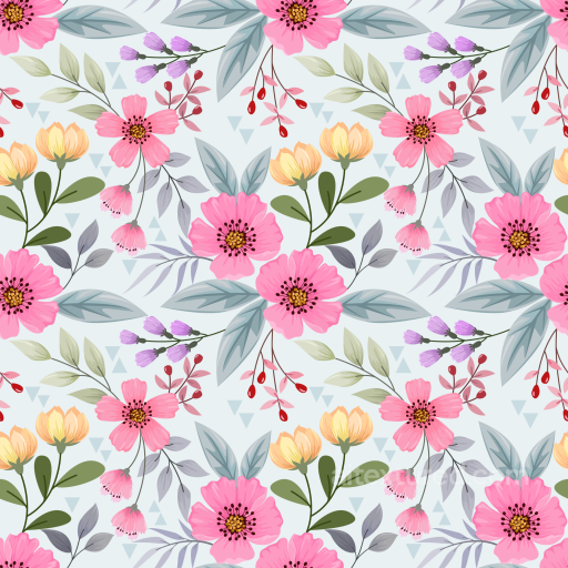 Floral Fabric Texture Featuring Pink and Yellow Flowers with Green Leaves seamless Floral  PBR texture