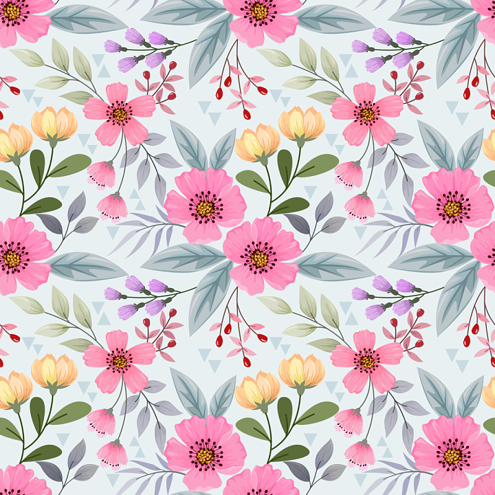 Floral Fabric Featuring Pink and Yellow Flowers with Green Leaves seamless PBR texture preview