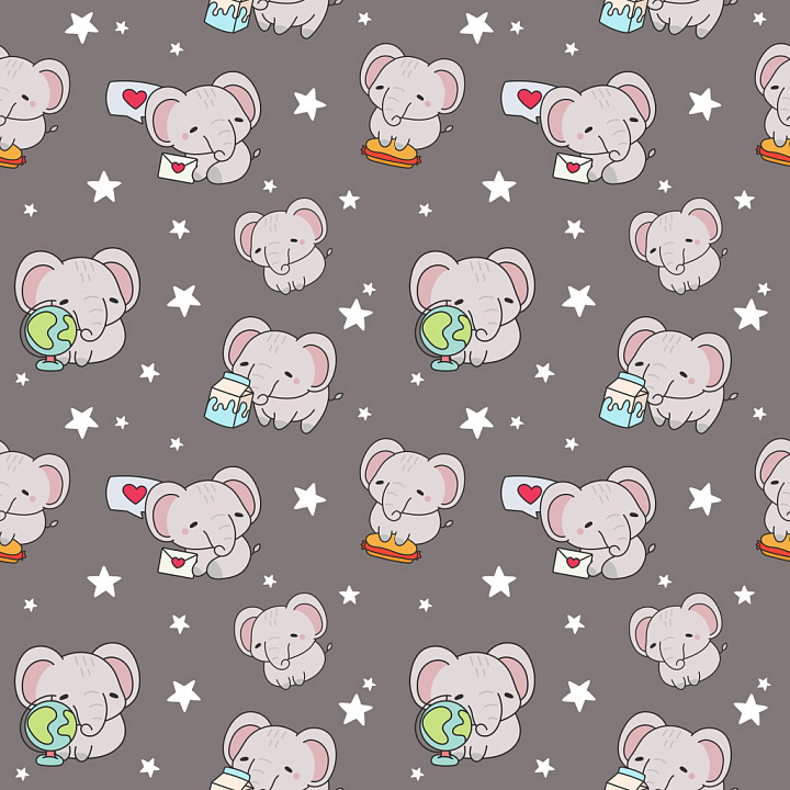 Pattern Featuring Cute Cartoon Elephants with Playful Motifs seamless PBR texture preview