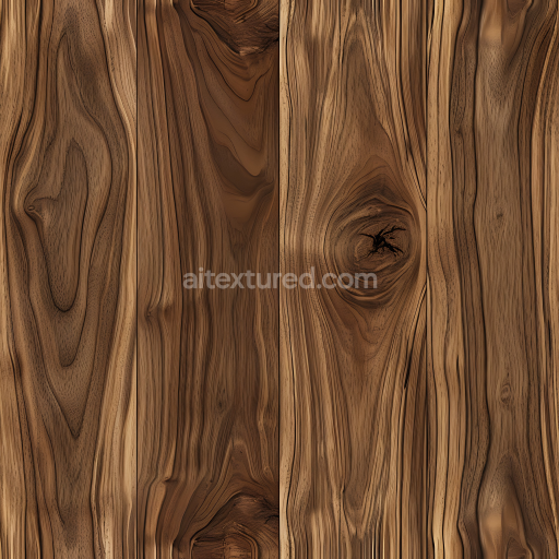 Seamless 3D Dark Walnut Wood Planks PBR Texture with Knots and Wavy Grain