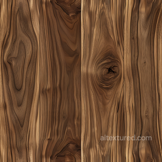 Dark Walnut Wood Planks PBR Texture with Knots and Wavy Grain Wood texture preview