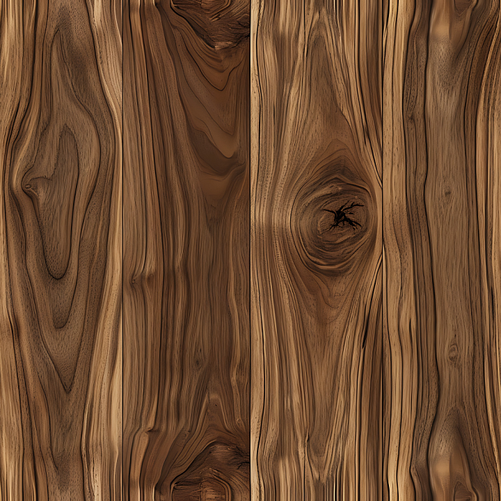 Dark Walnut Wood Planks with Knots and Wavy Grain seamless PBR texture preview
