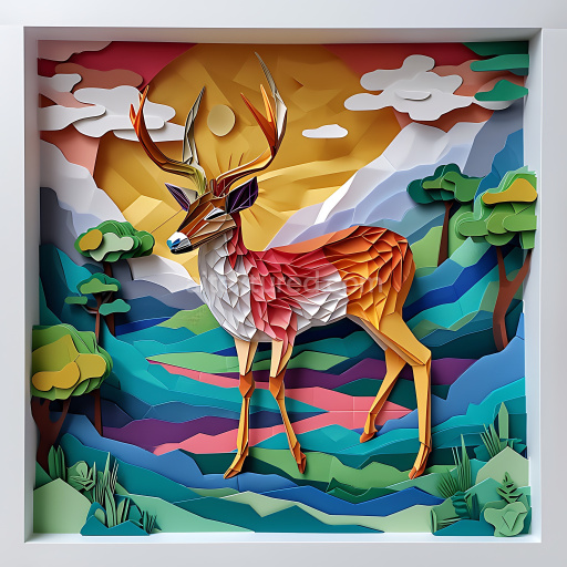 Seamless 3D PBR Texture of Origami-Style Chamois Fur and Landscape