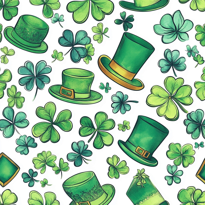 with St Patrick's Green Hats and Shamrocks seamless PBR texture preview